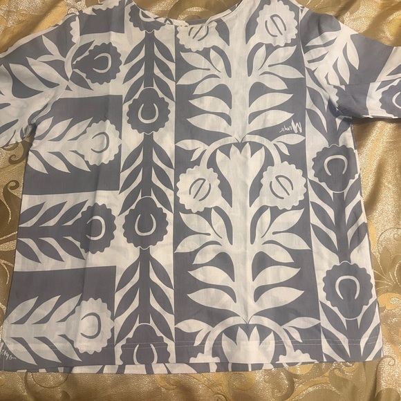 Mamo Howell Tops - Vintage MAMO HOWELL Hawaiian Quilt Print Blouse-Gray/White XL Exc. Condition